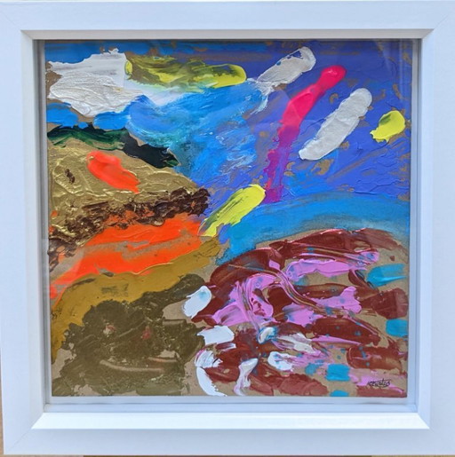 Jurassic Metallic Abstract Seascape Painting Nigel Waters Original Signé Encadré