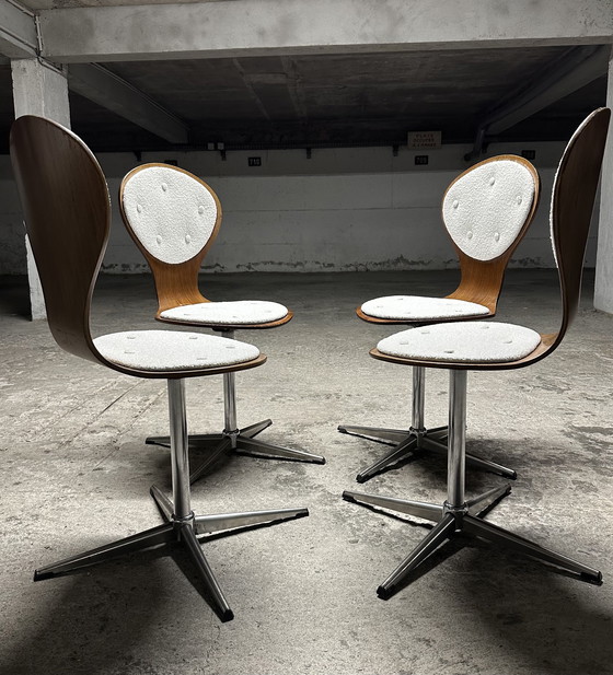 Image 1 of Ensemble de 4 chaises vintage en bois courbé et placage de bois de rose par Elmar Flötotto, Allemagne 1960