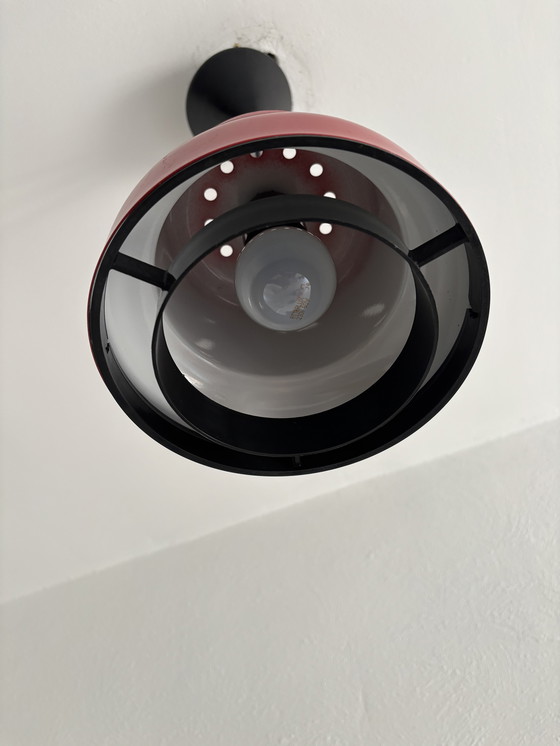 Image 1 of Small Red Metal Poker Pendant Lamp by Jo Hammerborg for Fog and Mørup, Denmark, 1970s