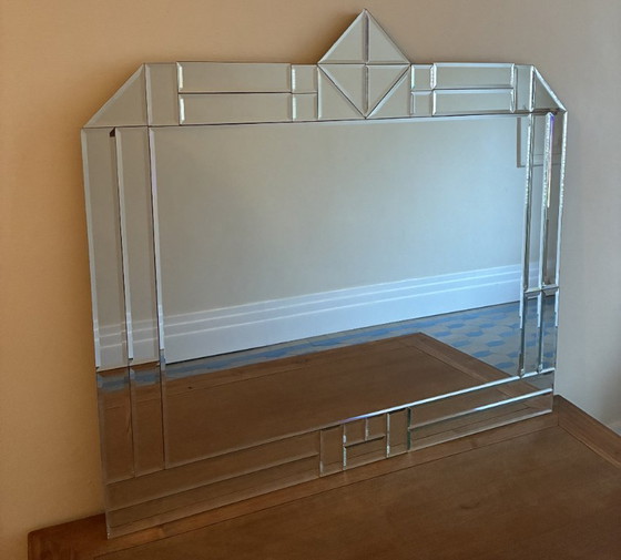 Specchio Vintage Hollywood Regency / Art Déco con Bordo Sfaccettato – Glass (photo 7 of 7)