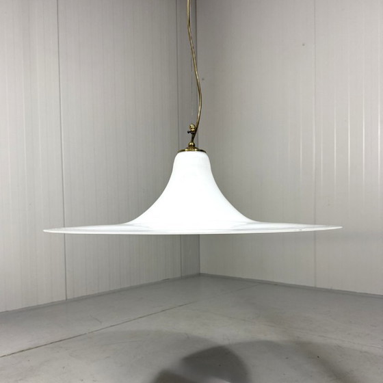 Image 1 of Vistosi Italy large white glass pendant lamp 1960's