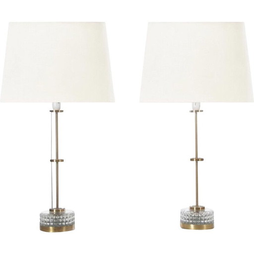 Par de lámparas de cristal vintage escandinavas de Nybro Cristal