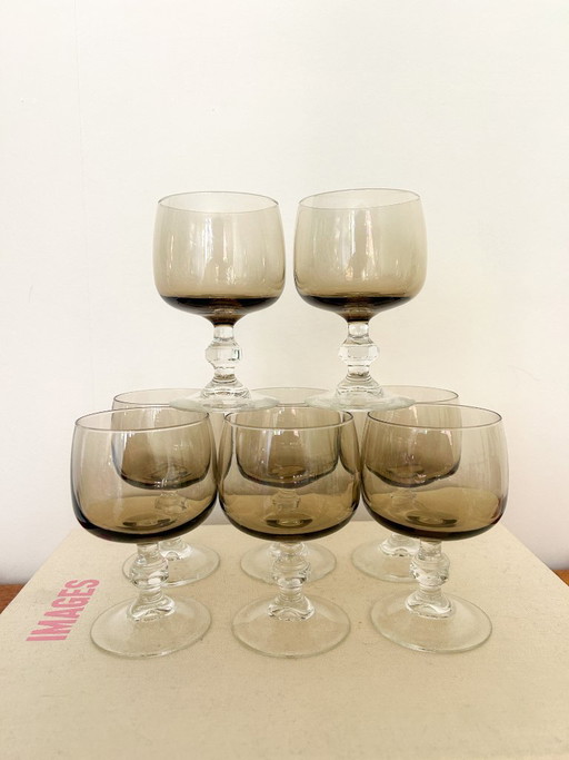 8x Bicchieri da vino vintage in vetro fumé anni '70 Cristallo