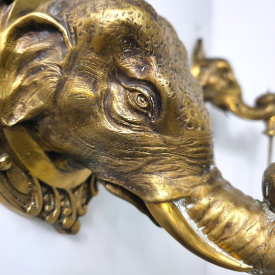 Image 1 of Juego de apliques de pared art déco de latón con diseño de elefante XL estilo regencia