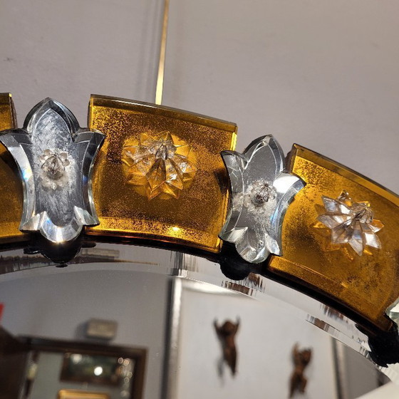 Image 1 of "Zon"-spiegel van Murano-glas, amberkleur, 20e eeuw – Italië