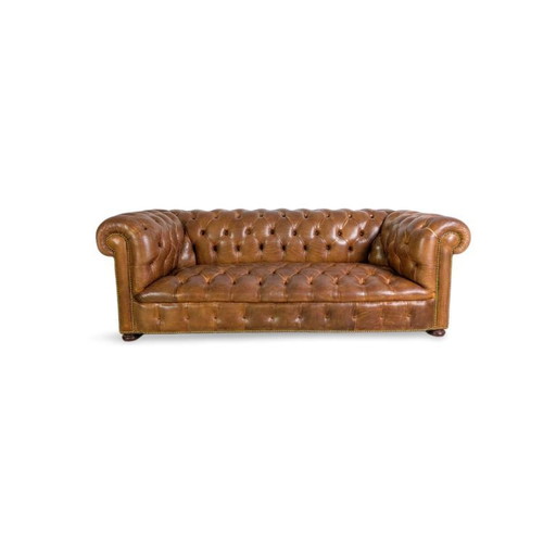 Original handmade Chesterfield sofa, England 1920, leather, antique