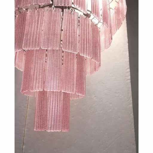 Lampadario Sputnik in vetro di Murano contemporaneo, stile Mazzega Venini Barovier, colore rosa a strisce