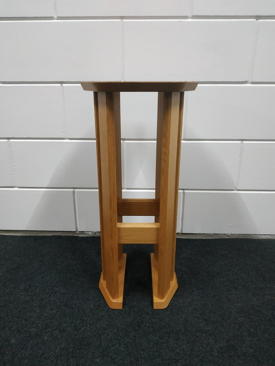 Image 1 of Rare 70s-80s Oak Plant Table Plant Column (Art Deco Style)