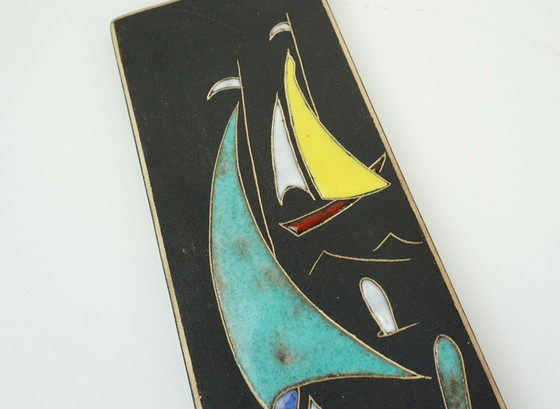 Image 1 of 1950s WALL TILE ruscha keramik with sailboat decor model 734/0