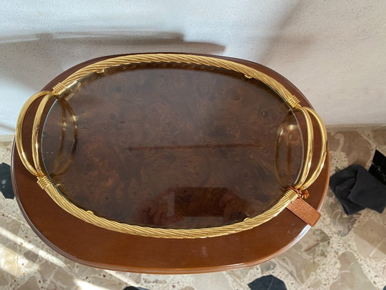 Plateau de service vintage Scalella Firenze en loupe de bois plaqué or 24 carats – 36 cm (photo 10 of 15)