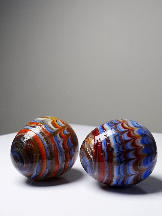 Image 1 of Pair of vintage Murano glass eggs, blown from a cane, circa 1950