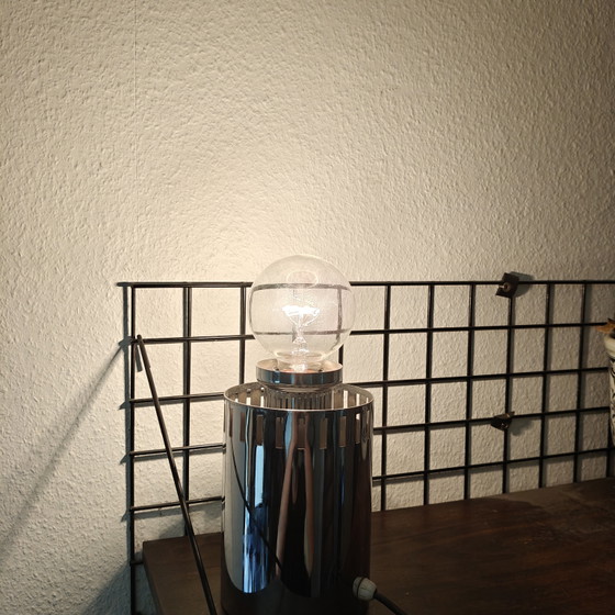 Image 1 of Vintage Chrome Space Age Table Lamp | Cylindrical Metal Design | 36 cm