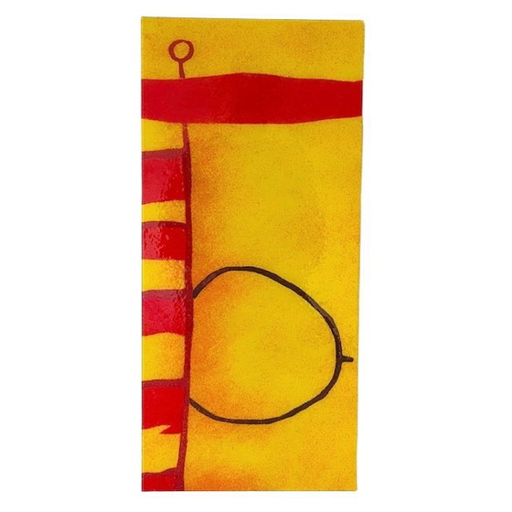 Image 1 of Vintage Ikea Gyllen Gotö wall lamp glass panel yellow and red abstract art 1990s