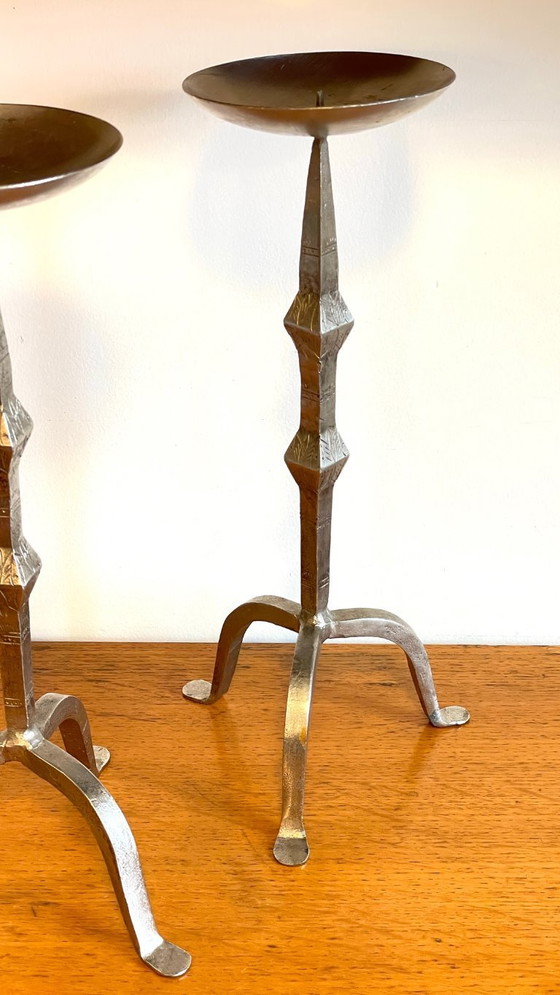 Image 1 of White Metal Candlesticks by Point à la Ligne PARIS