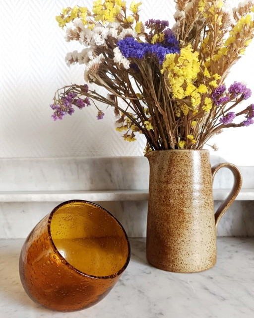 Ciotola in ambra o vetro inclinato firmato Biot