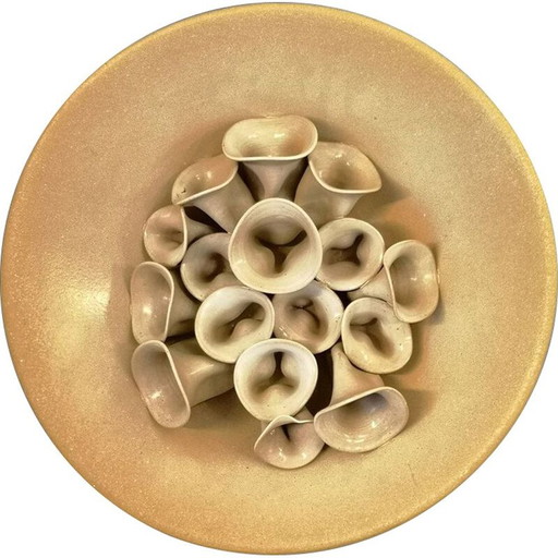 Vintage keramische wandplaquette met bloemmotieven, 1980