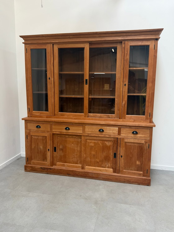 Image 1 of Large Solid Teak Display Cabinet / Hutch – 220 cm