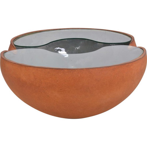 Tavolino da caffè vintage in ceramica e vetro di Pierre e Fabienne Bouillon, 1999