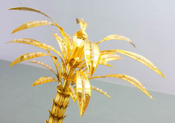Image 1 of Italian Golden Palm Tree Floor Lamp with Three Sparkling Branches