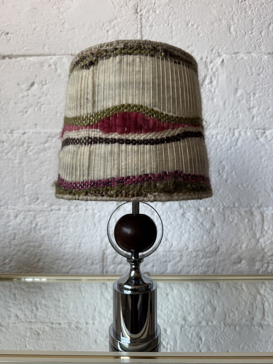 Image 1 of Lamp van chroom, hout en wol uit de jaren 70