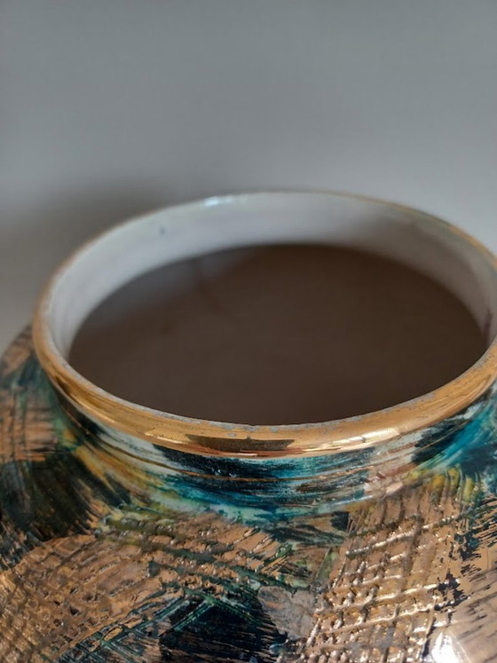 Image 1 of Authentic Hubert Bequet Quaregnon – Brutalist Sculptural Ceramics – Mid-Century Modern – Gold Glaze