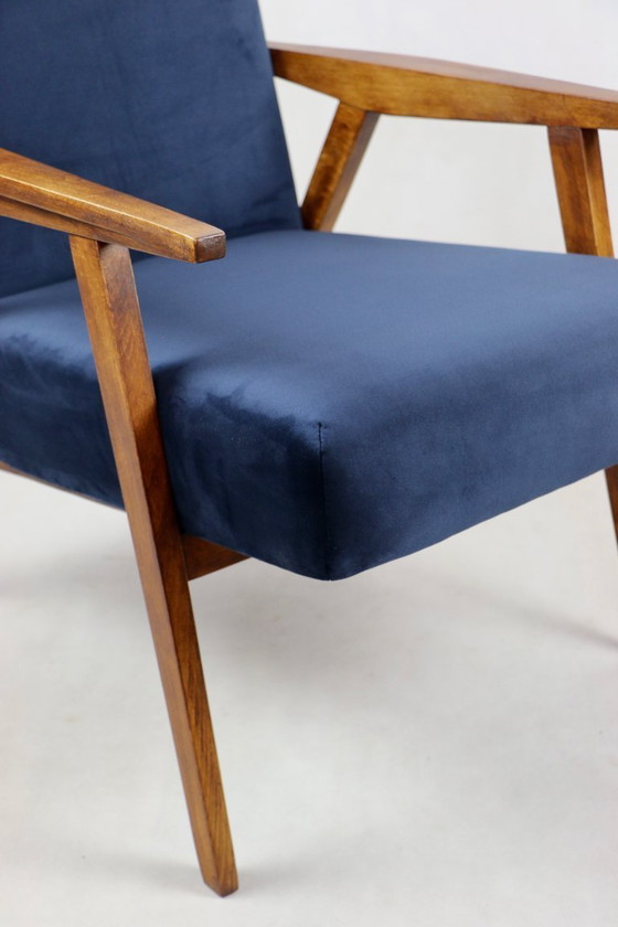 Image 1 of Vintage Loft fauteuil in marineblauw fluweel, 1970