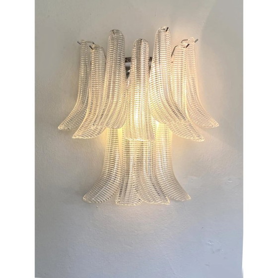 Image 1 of Moderne wandlampen "Selle" van Murano-glas in Mazzega-stijl met diamantgeslepen transparantie — Set van twee