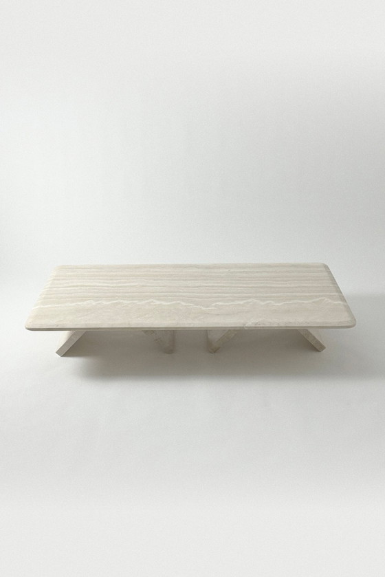 Image 1 of 💎 L'élégance vintage alliée à la multifonctionnalité : Table basse en travertin à hauteur réglable (années 1970)