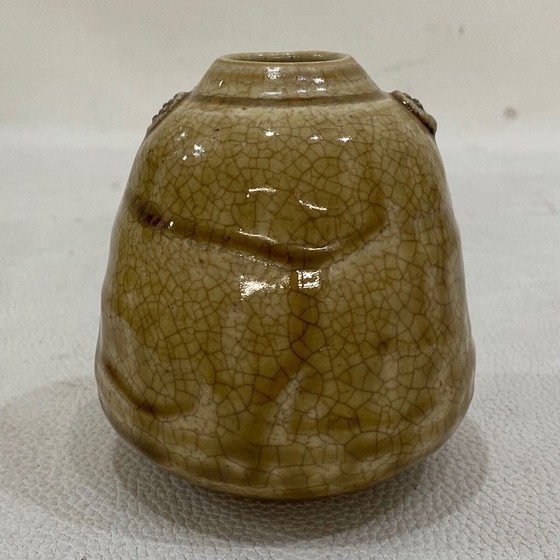 Image 1 of Pequeño jarrón japonés de cerámica craquelada Akazu Rokubei en caja
