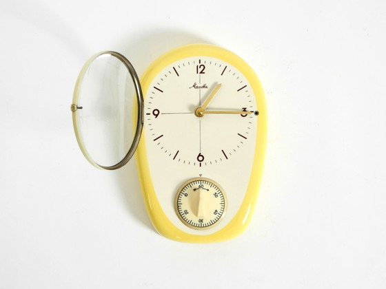 Image 1 of Beautiful battery-operated Mid-Century Modern wall clock by Mauthe with a glazed ceramic case