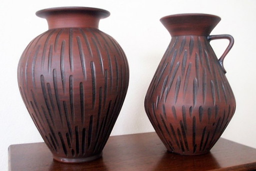 Set West-Germany Vasen (26 cm) – Eiwa Keramik ‘Rhodos’ – Vintage 50er/60er Jahre