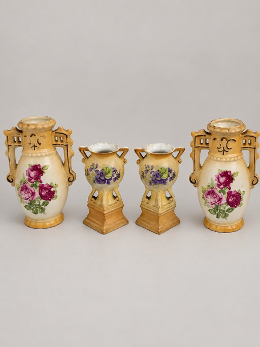 Antique 4-piece mantel Vases set Czecho-Slovakia – Art Nouveau ca. 1920 – vazen, Porcelain