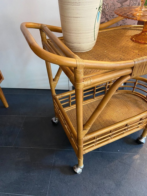 Image 1 of Chariot de service en rotin vintage