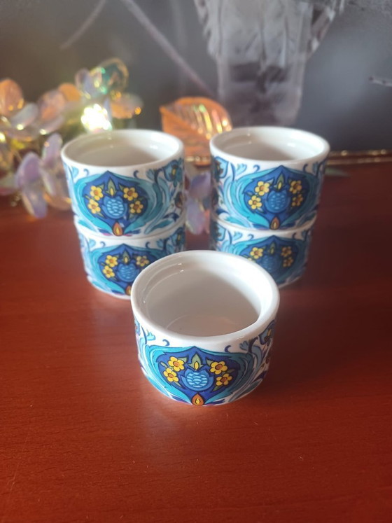 Image 1 of Set van 5 vintage Villeroy & Boch Izmir eierdopjes - Blauw stempel jaren 70