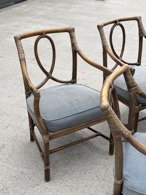 Image 1 of Set of 4 McGuire design rattan chairs with cushions – excellent condition