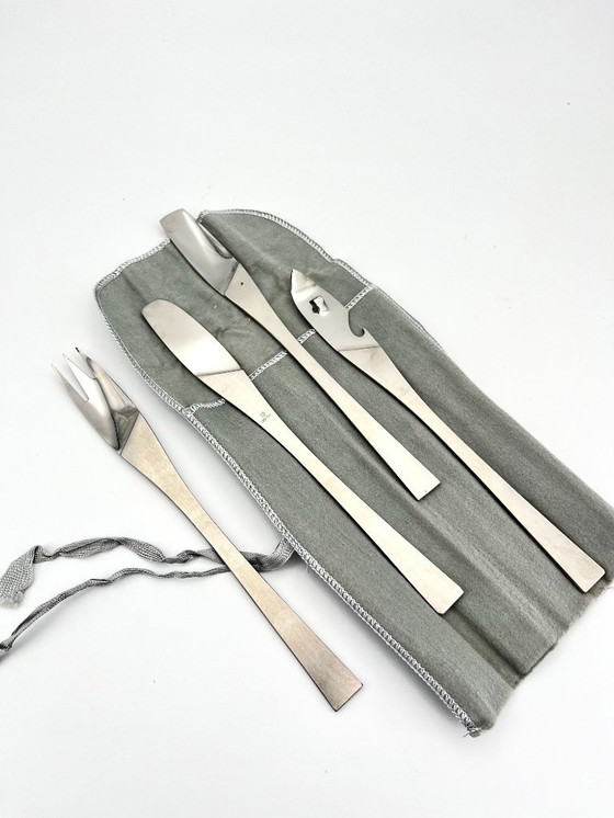 Image 1 of Vintage Arthur Salm Eldorado Barware Set, 1960 MCM Italia, 4 utensili in acciaio inox con custodia