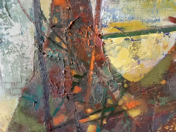 Original Ölgemälde Abstrakter Expressionismus Meeresküste Stadt Fischernetze – Gemälde & Zeichnungen, Canvas (photo 8 of 9)