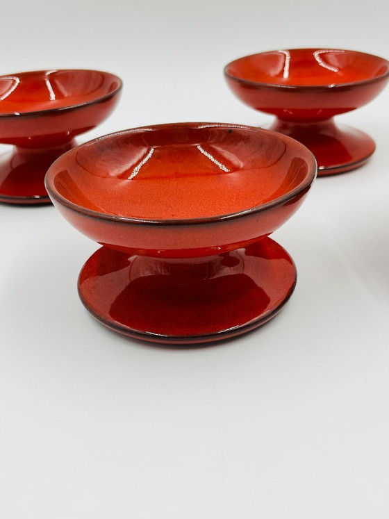 Set of 4 vintage ice cream bowls by PAN Keramik, Table accessories, Ceramic, Red (photo 3 of 11)