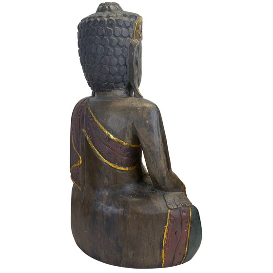 Monumental Vintage Balinese Hand-Carved Wooden Jina Buddha – Monolithic Hardwood (60.5 cm / 7.1 kg) (photo 4 of 11)