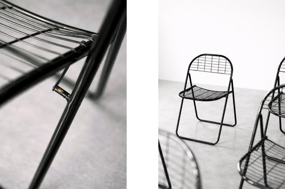 Image 1 of Vintage Swedish Mid-Century Modern Minimalist Black Metal Åland Chair by Niels Gammelgaard for IKEA, 1980s, Set of 5