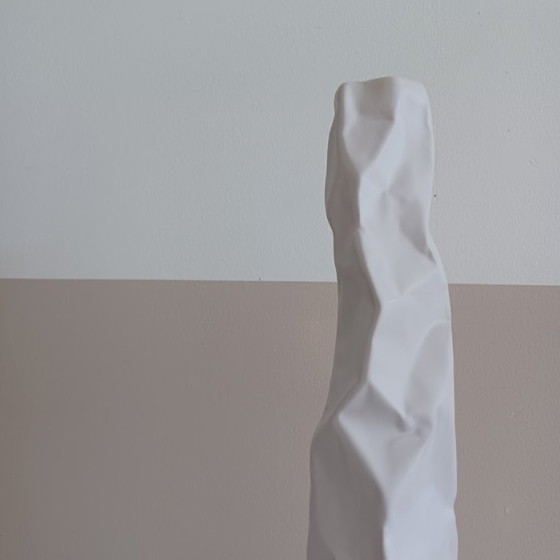 Image 1 of Sculptural Vase in Matte White Ceramic. Modern Pleated Design.
