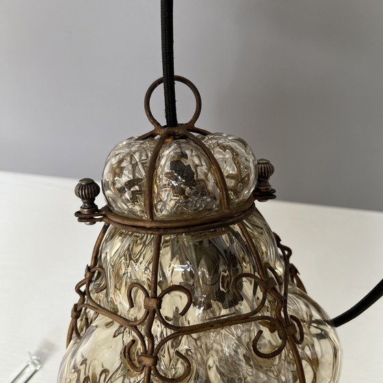 Image 1 of Antique Murano Glass Venetian Lantern Pendant - Italy Vintage Chandelier Luminaire