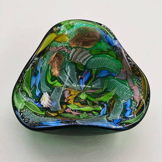 Image 1 of Cendrier d'exception en verre de Murano, signé Dino Martens - Tutti Frutti, années 1950. Fabriqué en Italie. 13 cm.