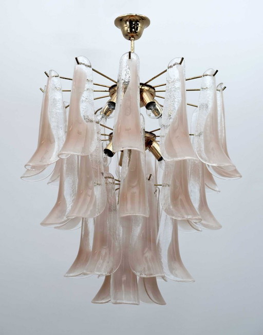 Mazzega Mid-century Modern Italian Petals Murano Glass Chandelier, 1970s