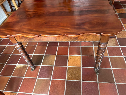 Antieke Engelse Coulissetafel / eettafel Mahonie