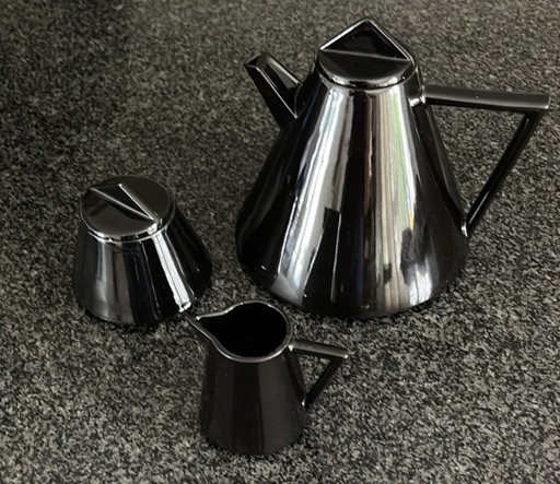 Set teiera Memphis Design vintage anni '80 – Ceramica nera postmoderna