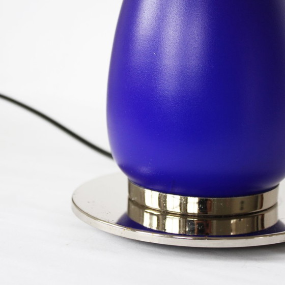 Image 1 of Vintage blauwe en chromen eivormige tafellamp