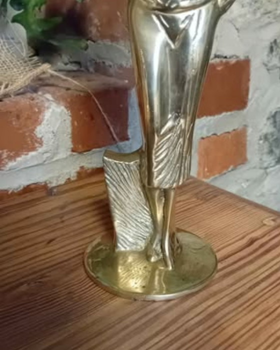 Statuetta Art Déco in ottone massiccio – Elegante donna con ombrellino – Oggetti decorativi, Brass (photo 4 of 5)