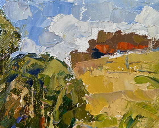 Image 1 of Original Oil Painting Summer Coastal Landscape Family vacation on the lake