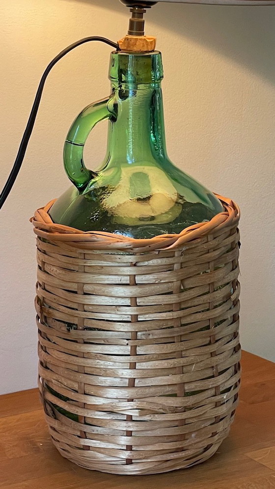 Image 1 of Lampe Dame Jeanne Verte Rotin Viresa Vintage